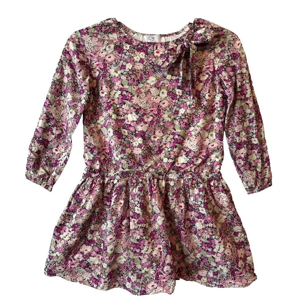 CZ by Carolina Zapf Pink Floral Bow Drop Waist 100% Cotton Dress 6Y Cottagecore